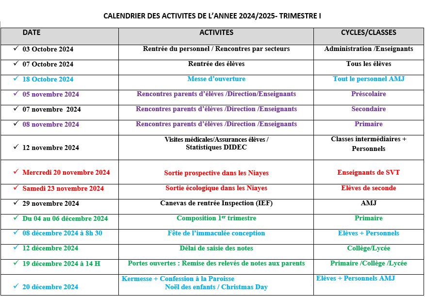 Calendrier Trimestre 1 2024_2025